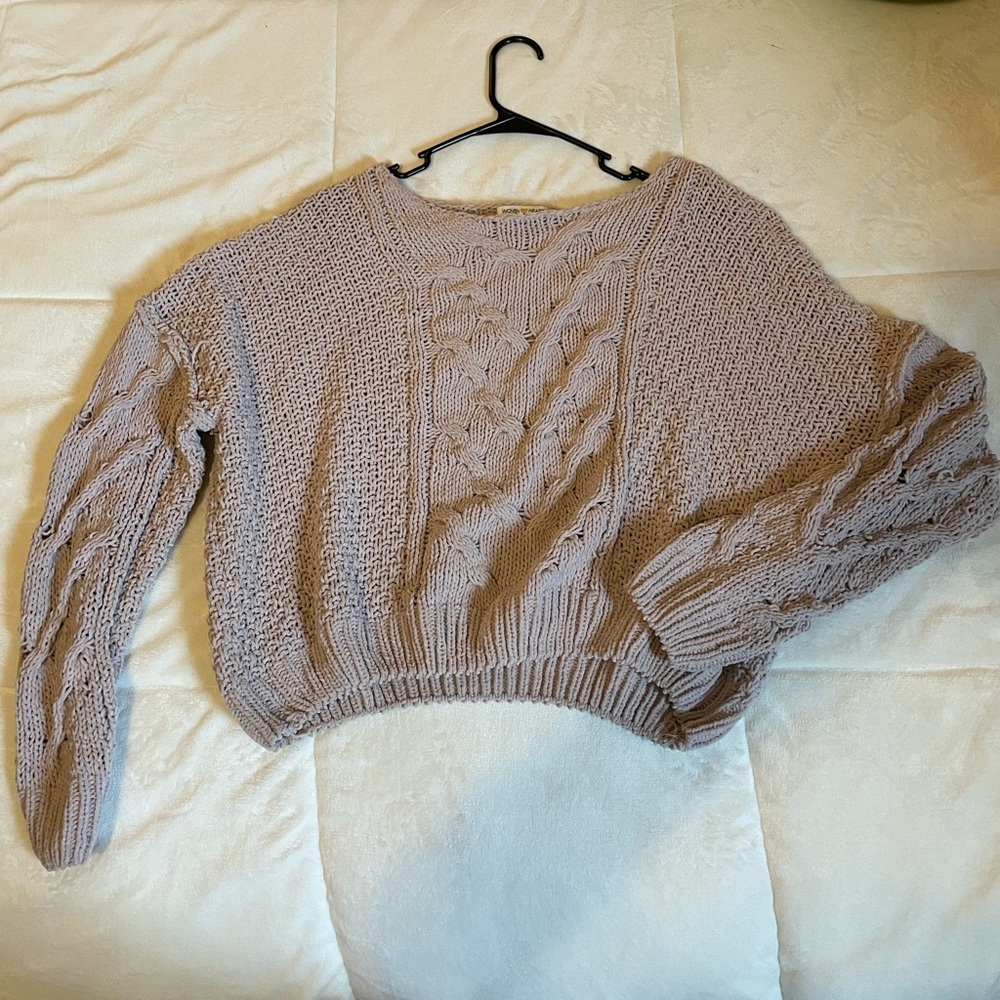 TAN CROPPED KNITTED SWEATER